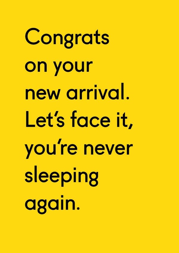 Never sleeping again new baby card created by Twin Pines Creative