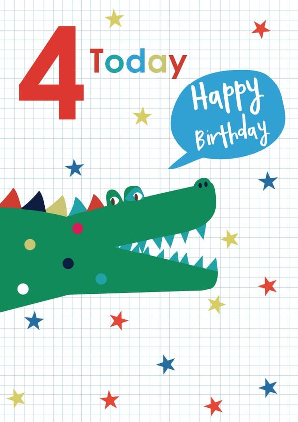 Cute 4th Birthday Card - Crocodile - 4 Today created by TillieMint