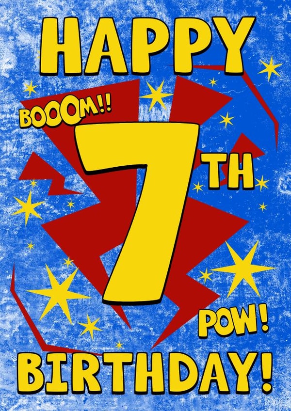 Comicbook 7th birthday card 1001 created by Alex Dato