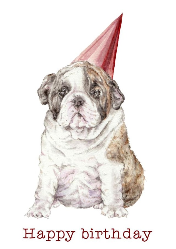 Happy Birthday Bulldog Puppy Watercolor created by Wandering Laur