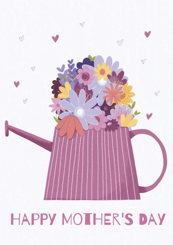 Happy Mother's Day card - Cute Watering Can Flowers - Gardening created by Sian Moore Illustration
