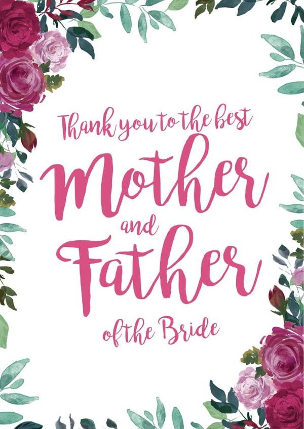 Thank you to the best mother and father of the bride - Floral parents of the bride card created by Let's Dream