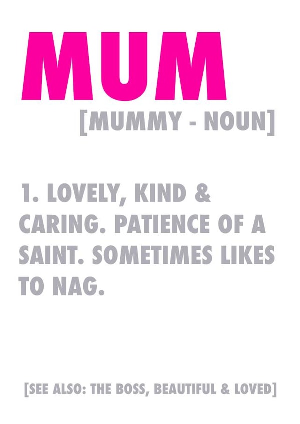 Mum noun Mothers Day Card 31189 created by Silly Sentiments