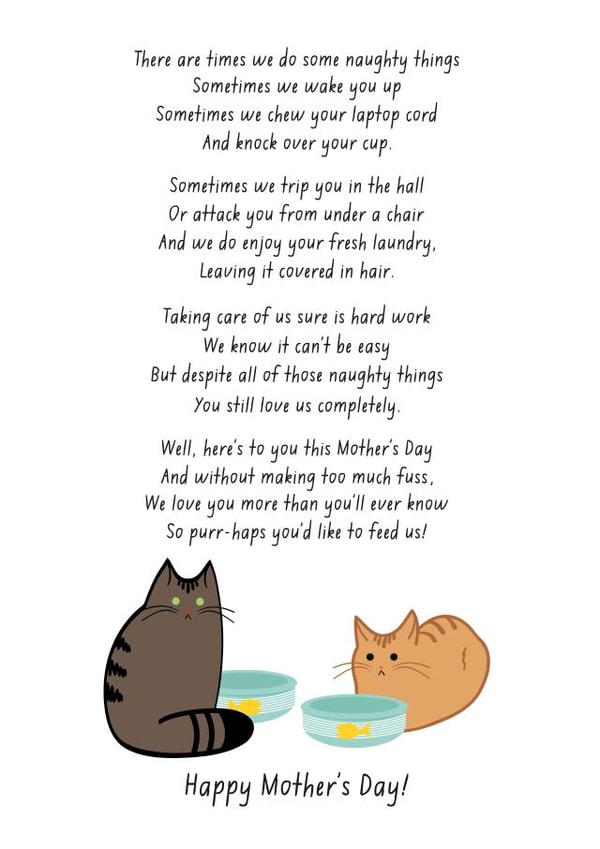 Funny Mothers Day Card - Cat Mum - Poem - There Are Times We Do Some Naughty Things created by Miümi Cat