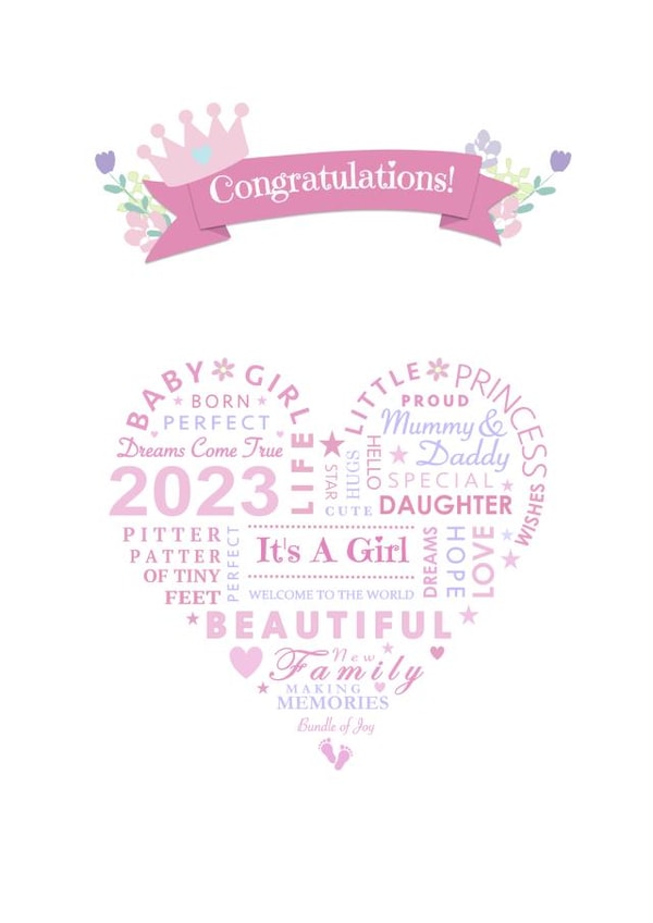 Beautiful new baby girl 2023 card created by Little Letters with Love