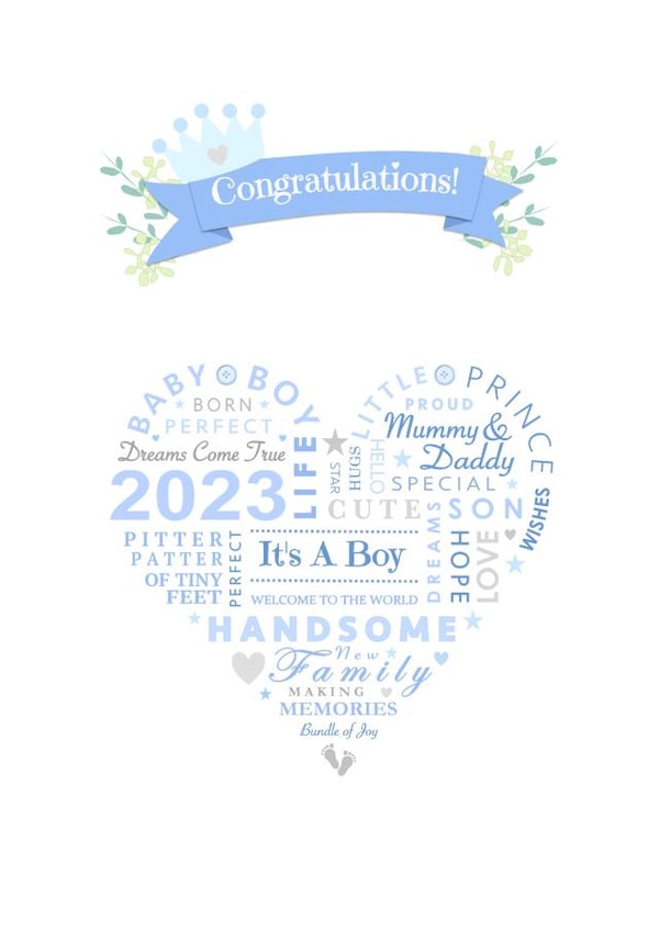 Beautiful new baby boy 2023 card created by Little Letters with Love