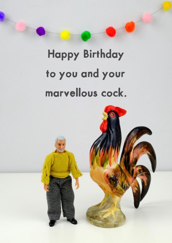 A rude rooster themed birthday card created by Bold & Bright Cards