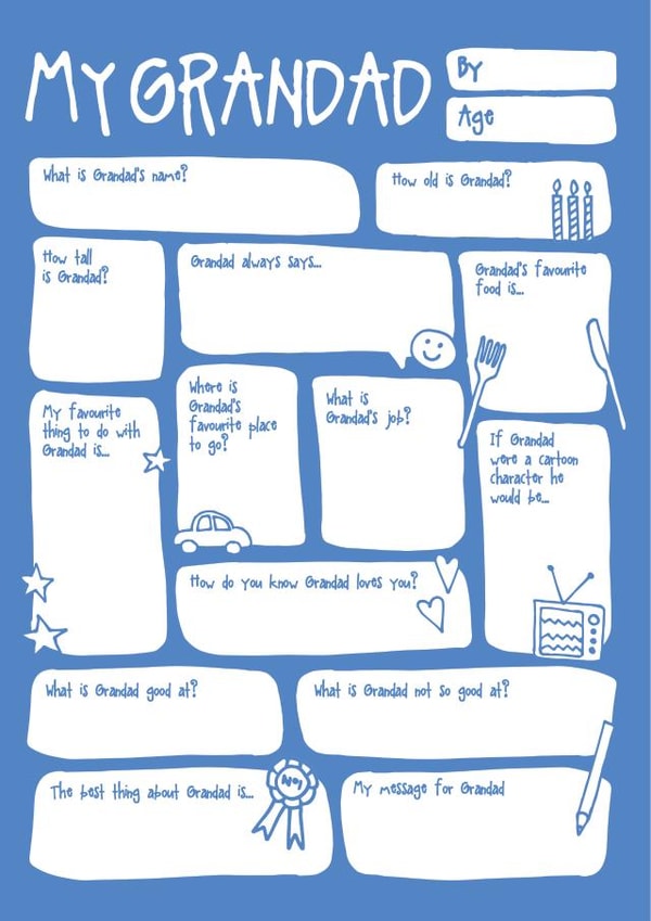 Cute DIY Fathers Day Card / Birthday Card - My Grandad - Fill In The Blanks created by Bow & Bell