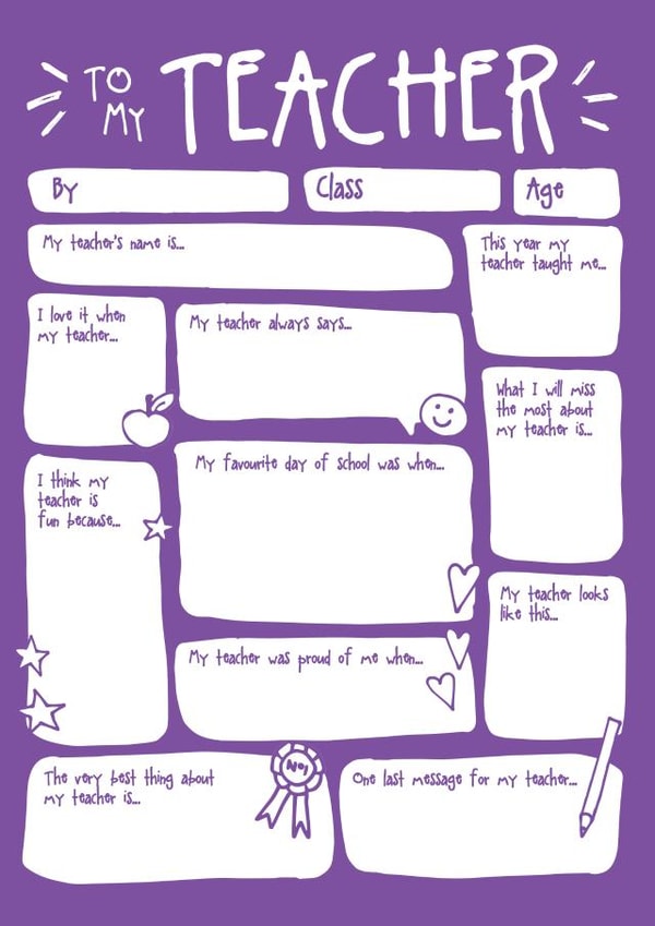 Cute Fill In The Blanks Thank You Card - Teacher - To My Teacher created by Bow & Bell