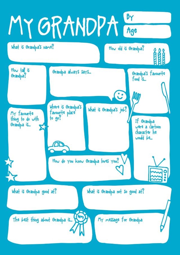 Cute Fill In The Blanks Birthday Card / Fathers Day Card - Grandad - My grandpa created by Bow & Bell