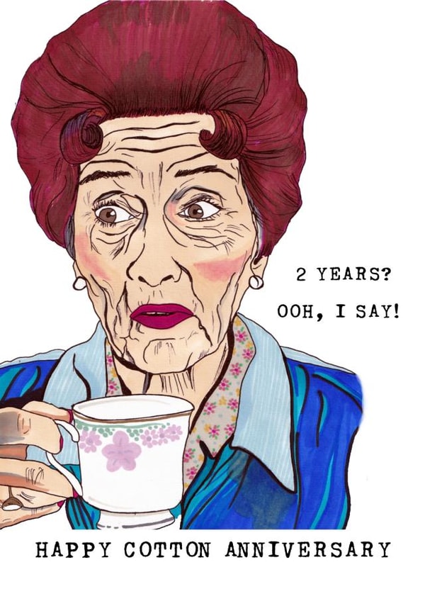 Funny 2nd Anniversary Card - Cotton Anniversary - Dot Cotton created by Panda and the Prince