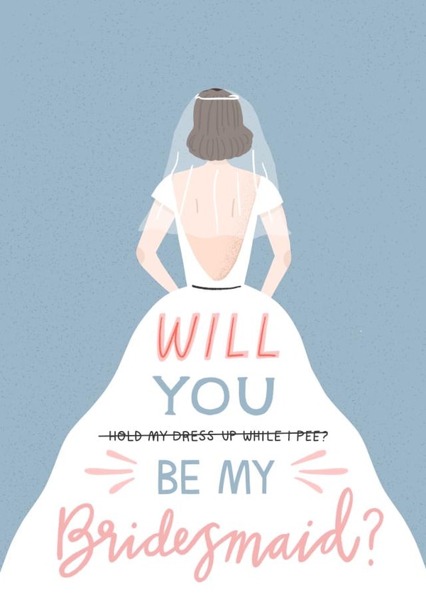 Bridesmaid wedding card - woman in white dress created by Charly Clements