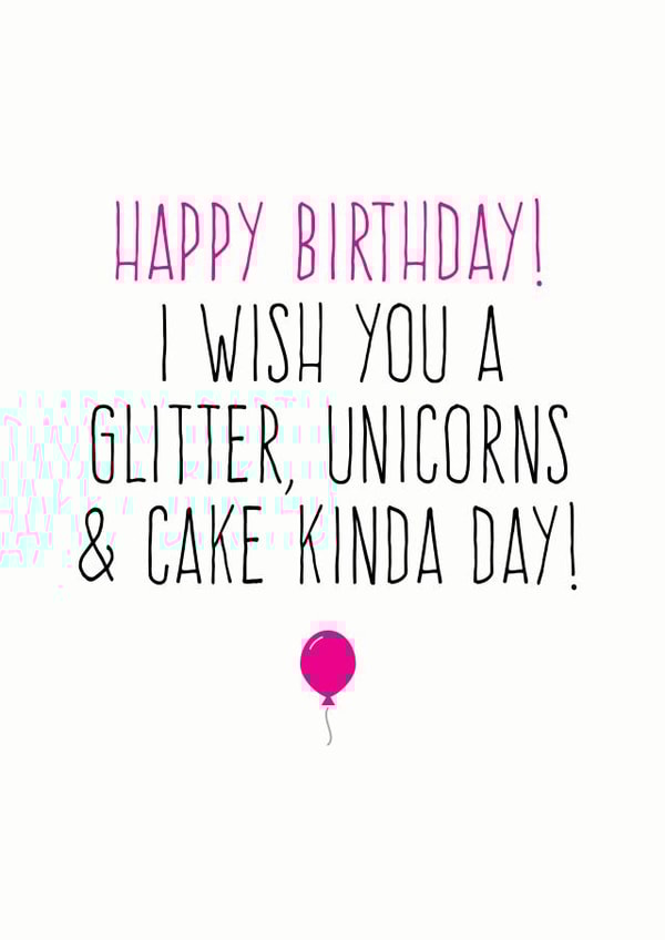 Glitter unicorns and cake birthday card created by Purple Tree Designs