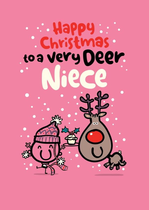 Christmas Card - Niece - Reindeer - Cute - Funny created by Pink wink
