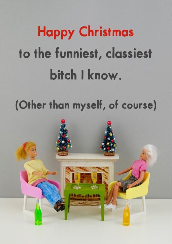 Rude - Cheeky - Funny - Happy Christmas To The Funniest Classiest Bitch I Know - Bitch - Friend - Rude created by Bold & Bright Cards