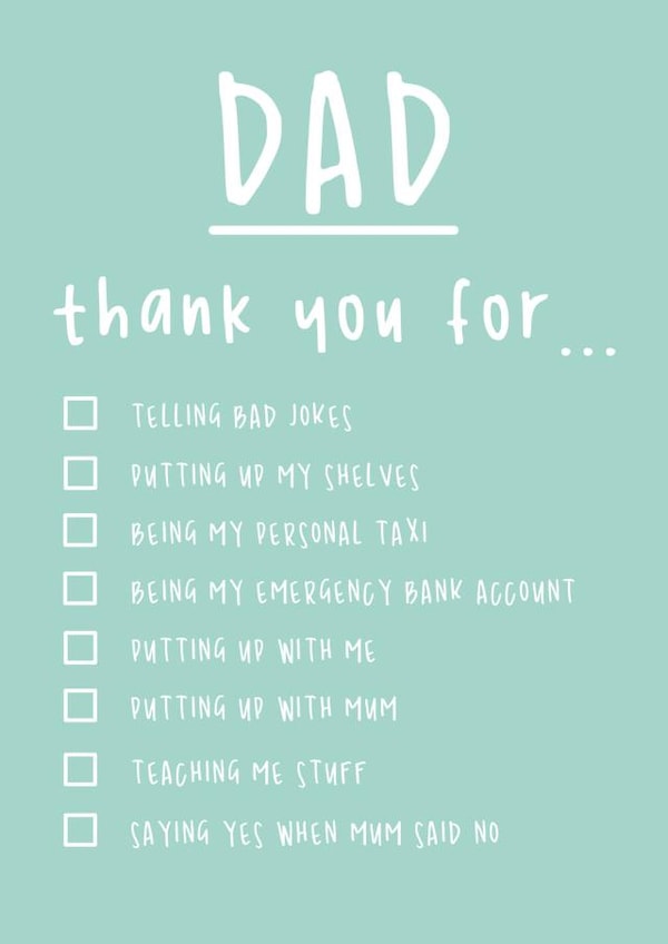 Thanks for everything Dad tickbox card created by Rumble Cards