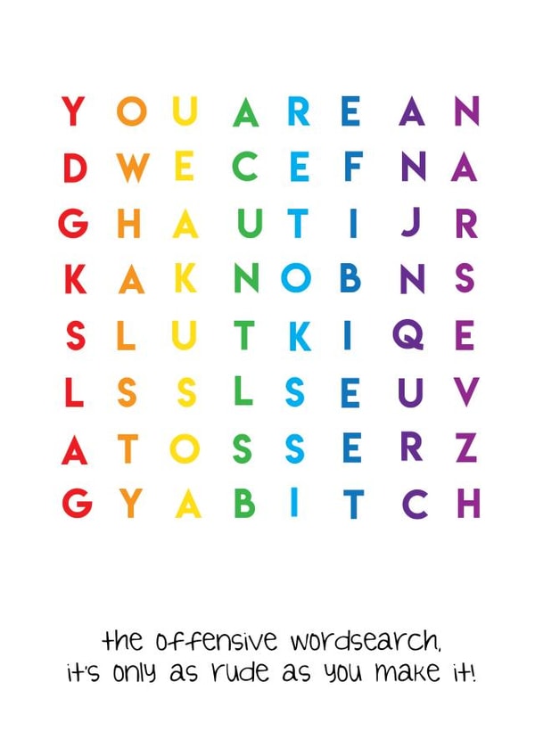 word search offensive Birthday Card 14369 created by Lucy Likes It