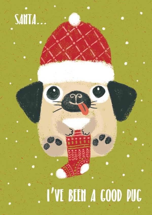 santa pug Christmas Card 28748 | thortful