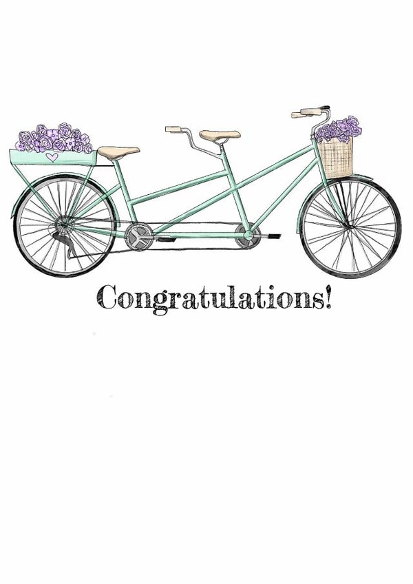 Congratulations - floral tandem bike - wedding or engagement card created by ByHannahMay