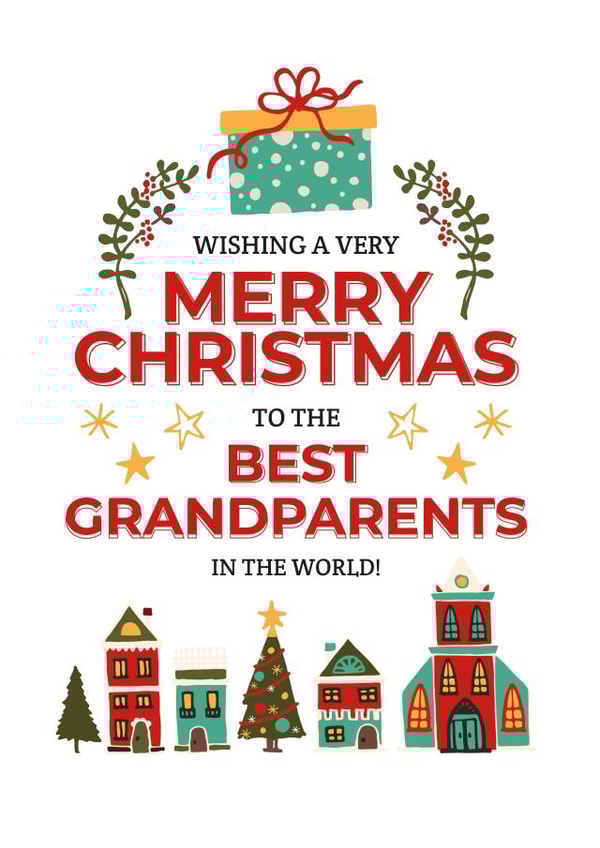 Cute - Fun - Festive - Traditional - Pretty - Christmas Town - Present - Best Grandparents - Mistletoe - Magical - Christmas Card created by Ivorymint cards
