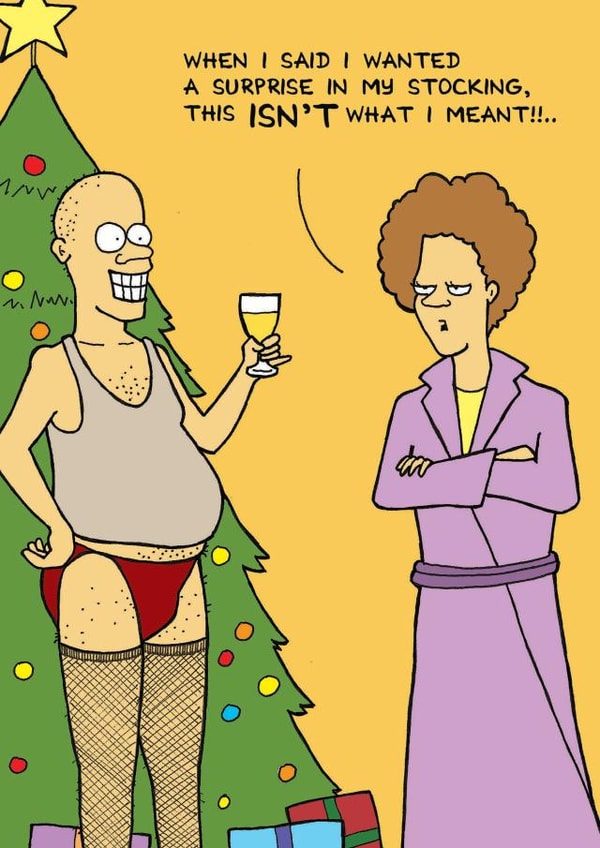 Funny - Adult - Humour - Christmas Stockings - Grumpy - Funny - Nude - Surprise - Christmas Card created by Nick Hannaford-Hill