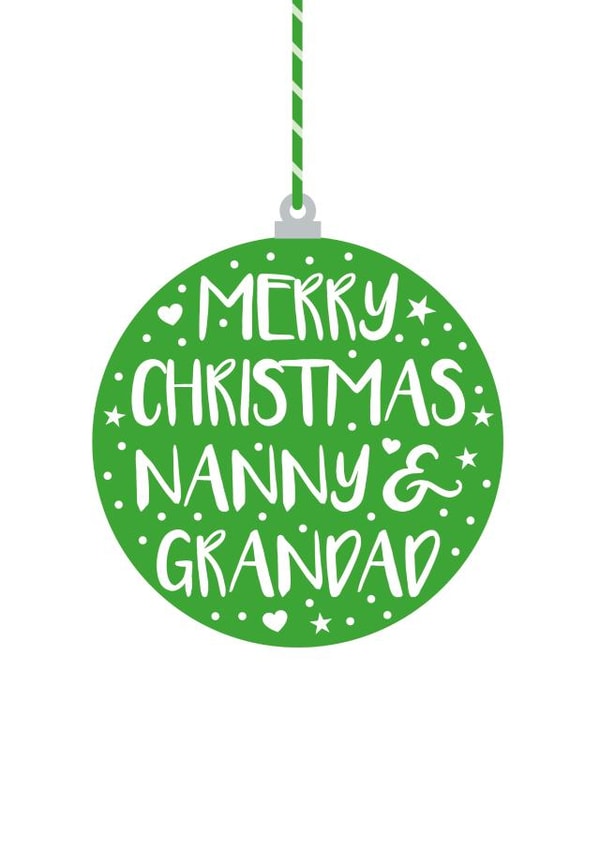 Green bauble Nanny & Grandad Christmas card created by Cookie Design