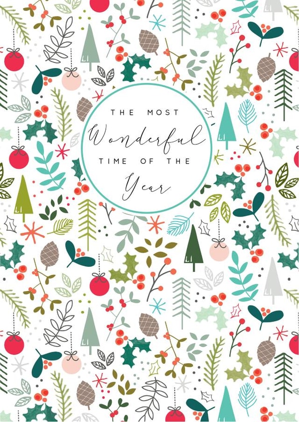 Modern/contemporary Christmas Card, featuring an all over festive design. created by Laura Darrington Design Ltd.