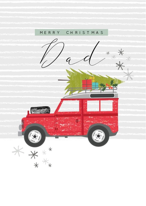 Modern/contemporary Dad at Christmas Card, featuring a classic Land Rover design created by Laura Darrington Design Ltd.