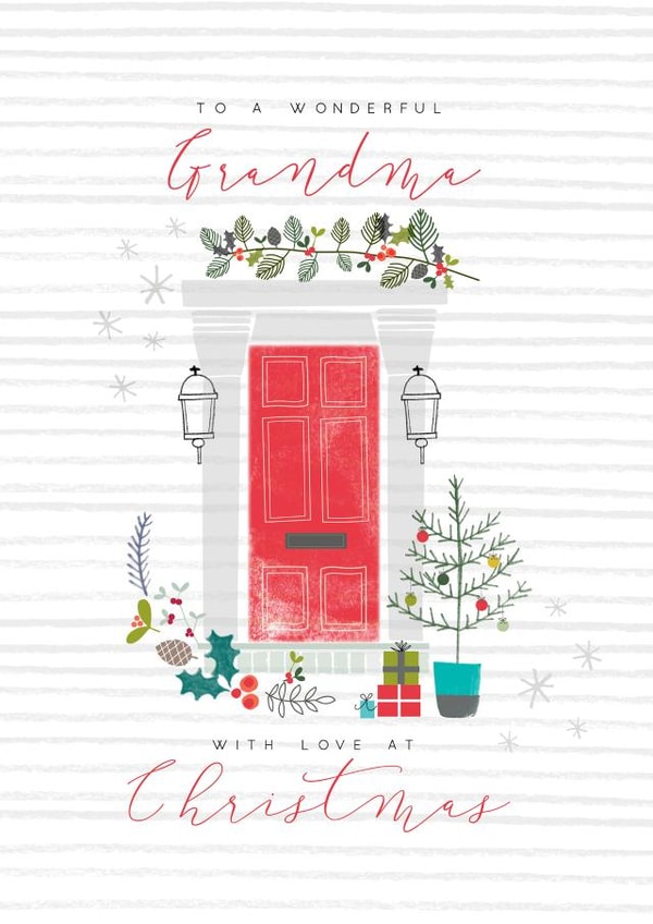 Modern/contemporary Grandma Christmas Card, feat. a stylish front door design. created by Laura Darrington Design Ltd.