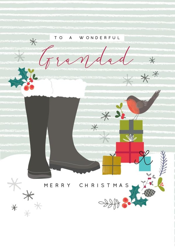 Modern/contemporary Grandad Christmas Card, featuring a festive wellie design. created by Laura Darrington Design Ltd.