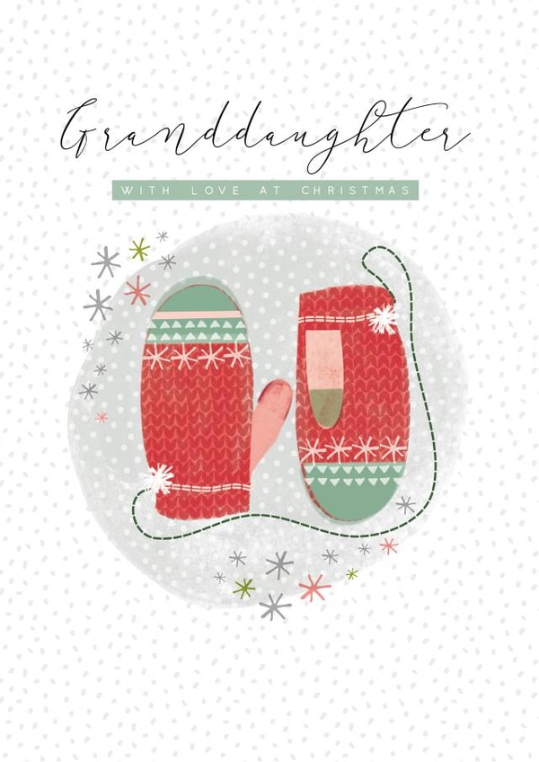 Modern/contemporary Granddaughter Christmas Card, featuring a mitten design. created by Laura Darrington Design Ltd.