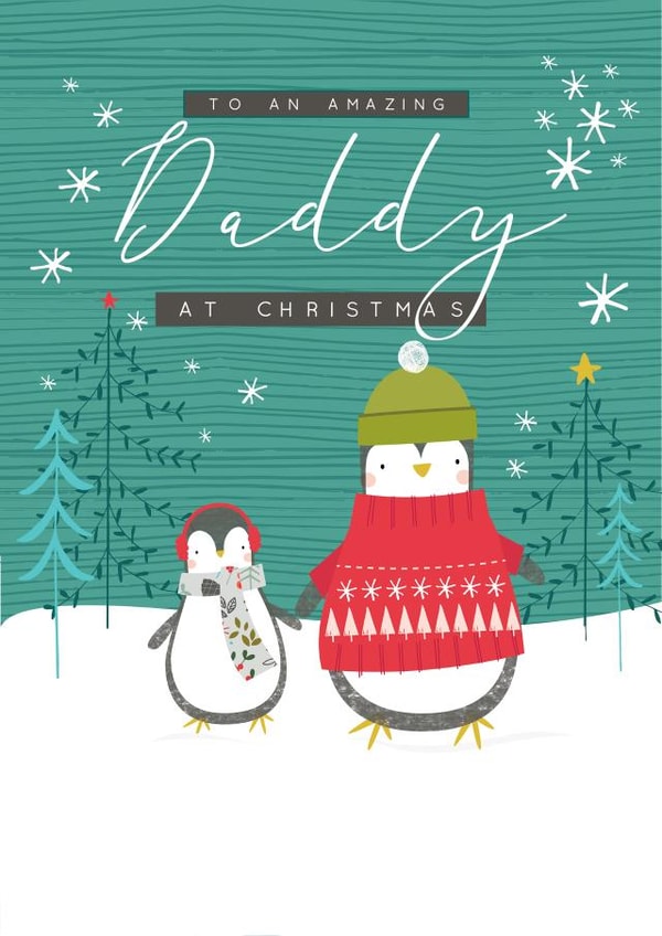 Cute Christmas Card, for a great Daddy featuring a penguin design. created by Laura Darrington Design Ltd.