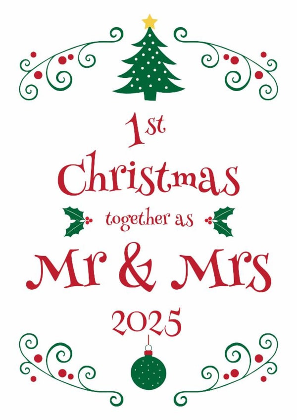 First Christmas married card for newlywed Mr and Mrs, husband and wife 2025 created by Hello Fridays Studio