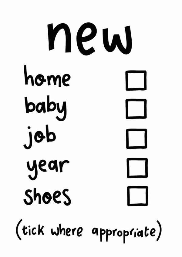 Funny Typography New Home Card / New Baby Card / New Job Card - Checkbox - Tick Where Appropriate created by Darwin Designs