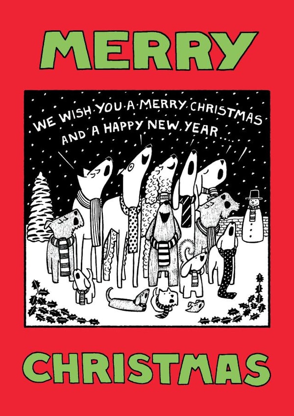 'Carol Singing Dogs' card from Off The Leash created by Off The Leash Cartoons by Rupert Fawcett
