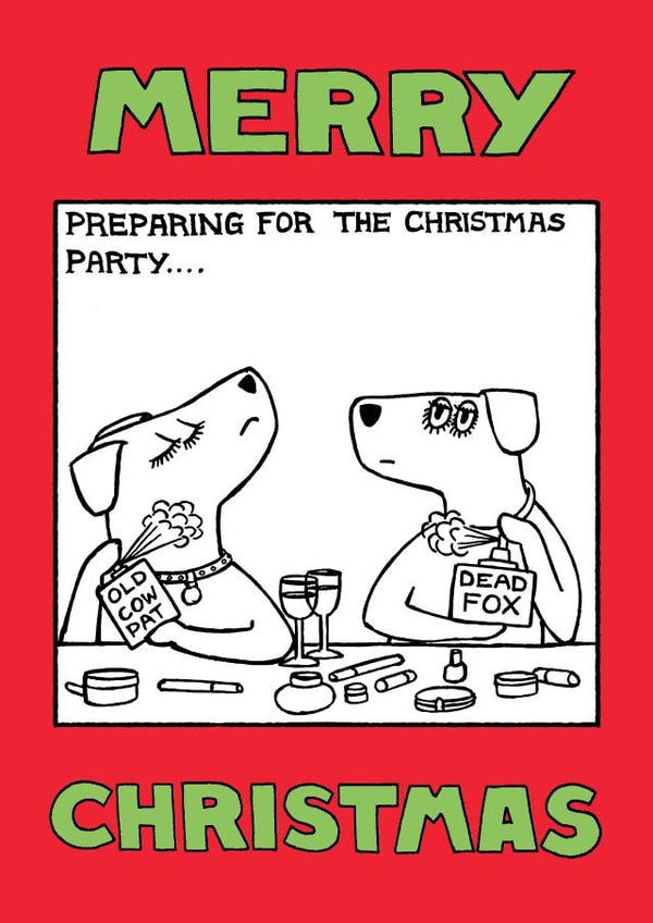 'Preparing for the Christmas Party' card from Off The Leash created by Off The Leash Cartoons by Rupert Fawcett