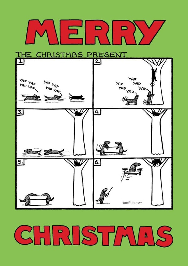 'The Christmas Present' card from Off The Leash created by Off The Leash Cartoons by Rupert Fawcett