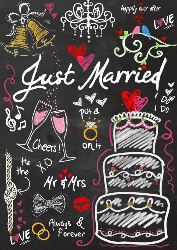 Chalk board 'JUST MARRIED!' wedding card created by Jodi Pedri