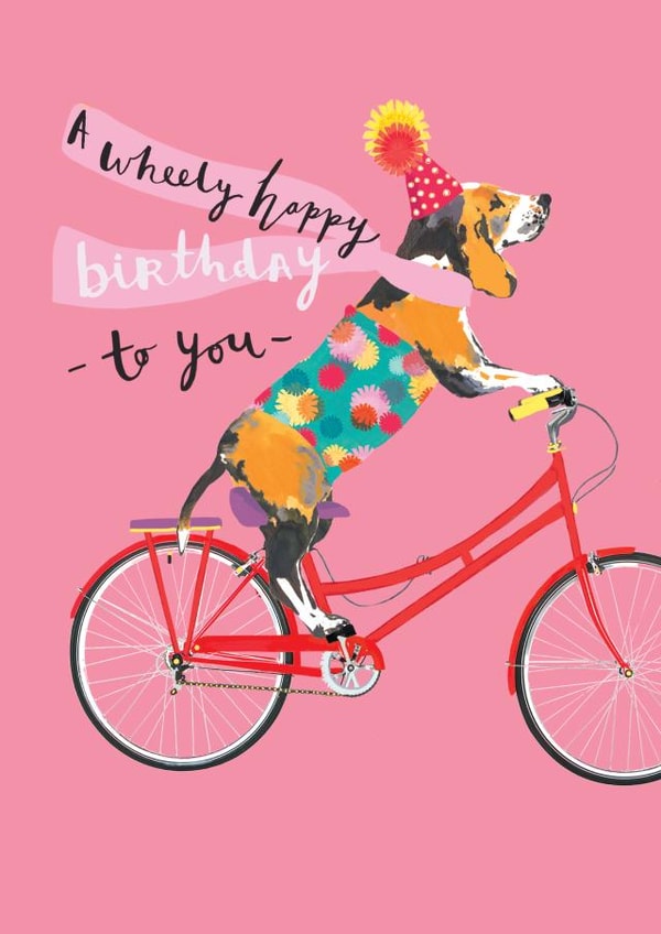 Funny Birthday Card - Dog - Bike - Pun created by Louise Tiler