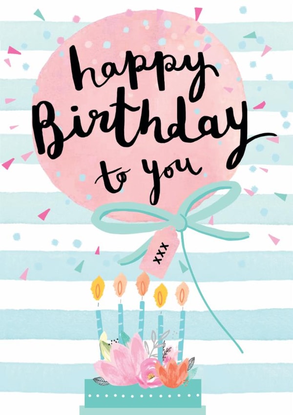 Traditional Birthday Card - Balloon - Cake With Candles - Pretty created by Louise Tiler