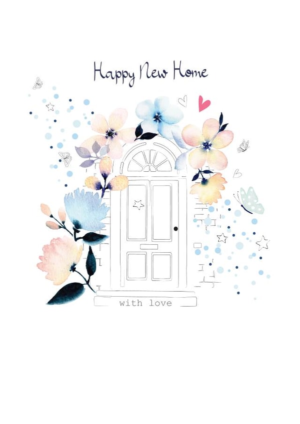 Pretty Watercolour New Home Card - Floral Front Door - Happy New Home created by SABIVO Design by Sabina