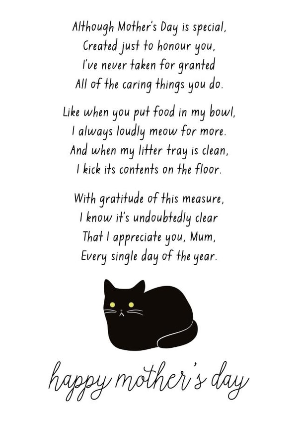 funny poem Mothers Day Card 9802 created by Miümi Cat