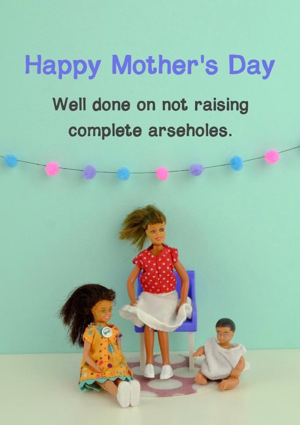 Funny Mothers Day Card - Mum - Well Done On Not Raising Complete Arseholes created by Bold & Bright Cards
