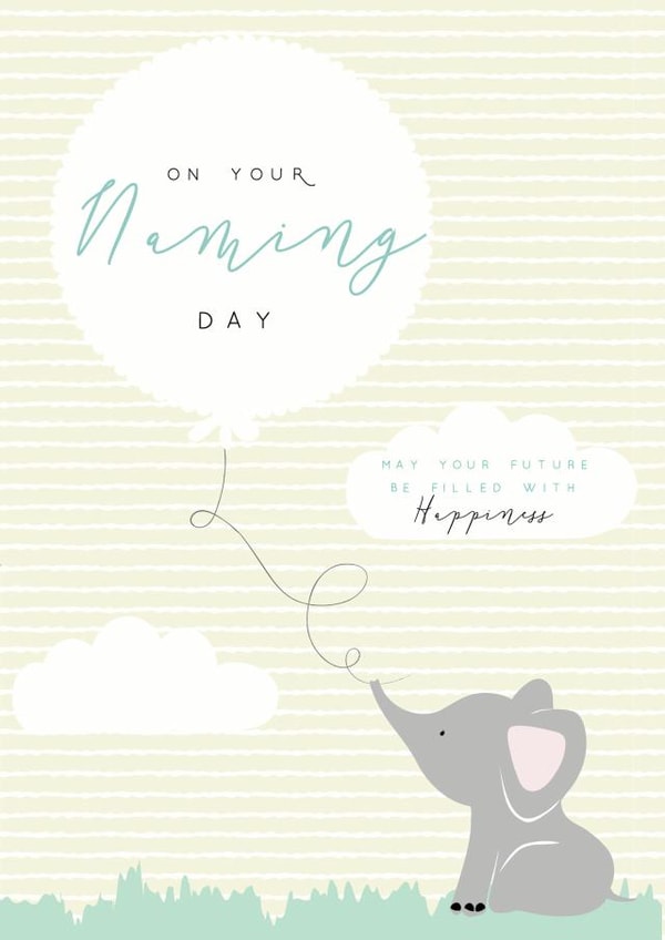 Modern/contemporary Naming Day Card, featuring a cute elephant design. created by Laura Darrington Design Ltd.