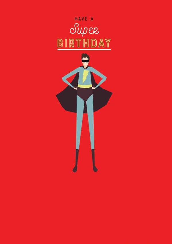 Modern/contemporary Happy Birthday Card, featuring a superhero design. created by Laura Darrington Design Ltd.