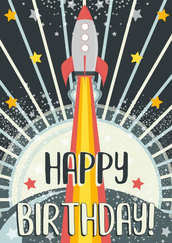 Fun Happy Birthday Rocket Spaceship Card created by Little Silverleaf