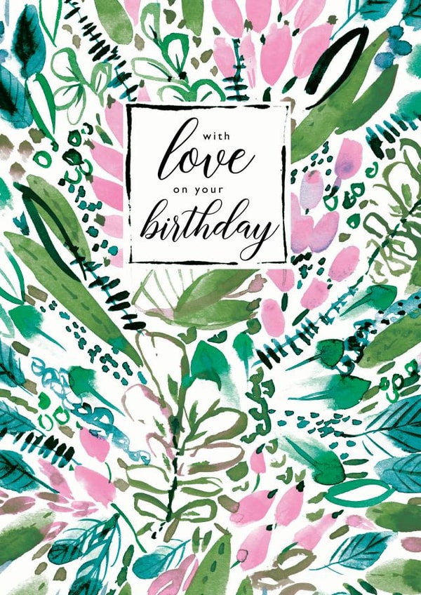 Vibrant painted floral birthday card created by Rebecca Prinn