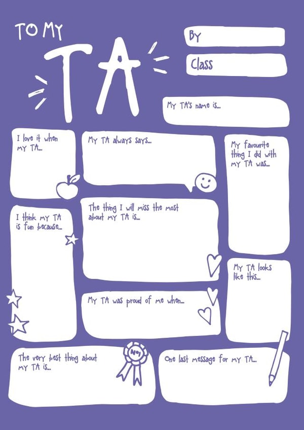 Sweet Teaching Assistant Thank You Card - Teaching Assistant - Fill In The Blanks - To My TA created by Bow & Bell