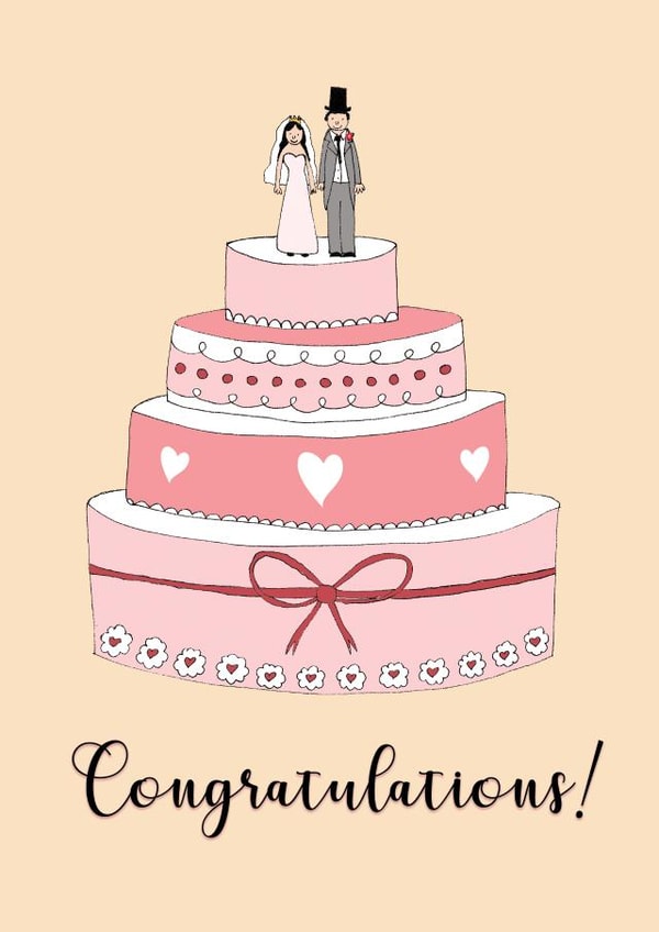 Wedding congratulations card - cute illustrated wedding card created by Hello Hatty