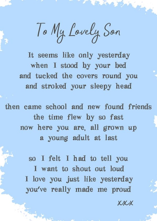 To my lovely son poem card created by Giddy Kipper